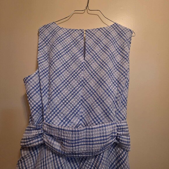 Blue/White Checkered Dress with Pockets & Belt - Picture 4 of 5